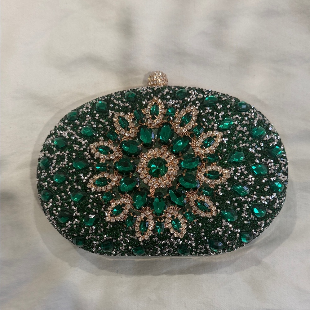 Emerald and Gold Embellished Clutch